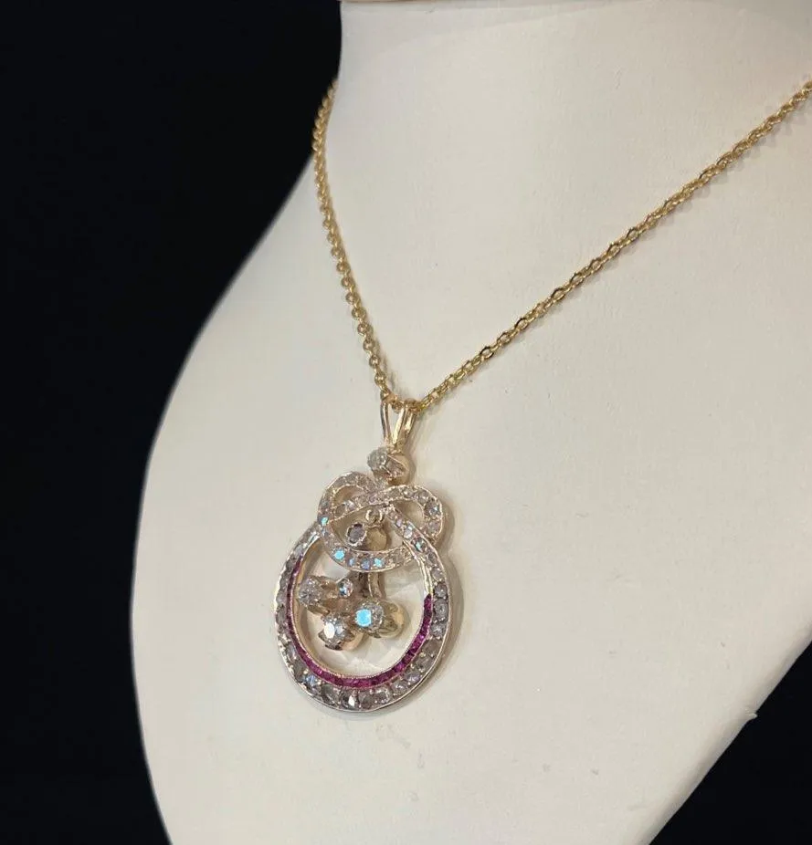 Victorian Diamond and Ruby Eternity Pendant