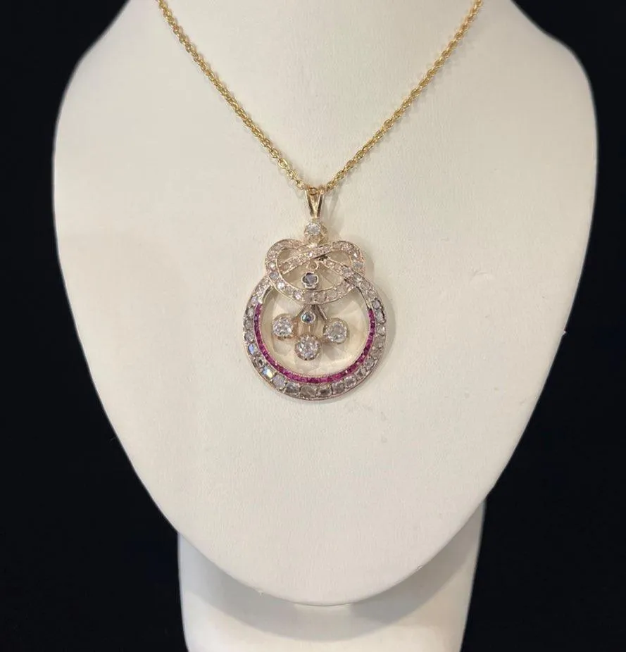 Victorian Diamond and Ruby Eternity Pendant