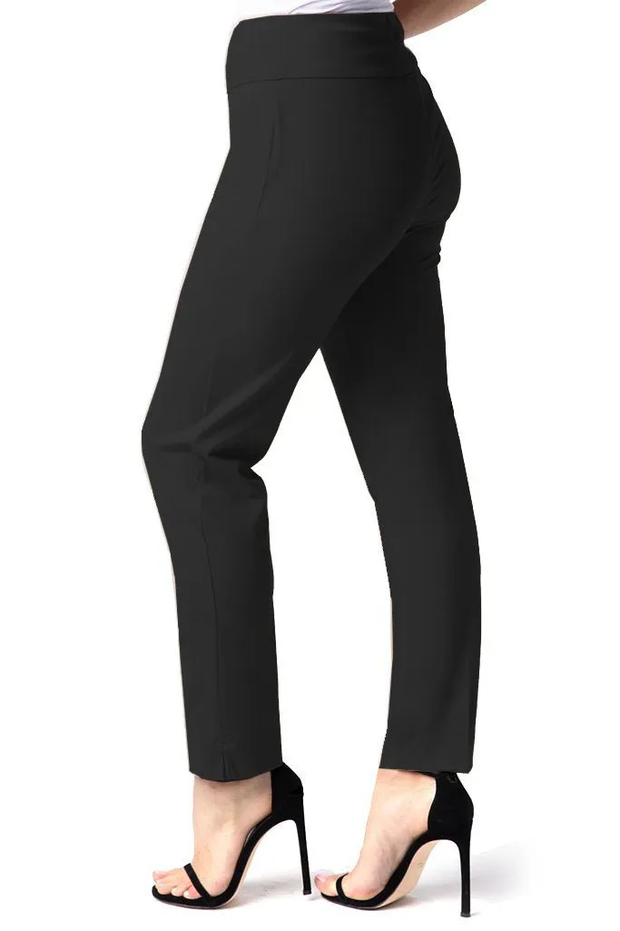 Wide Band Elastic Waist Black Ankle Pants