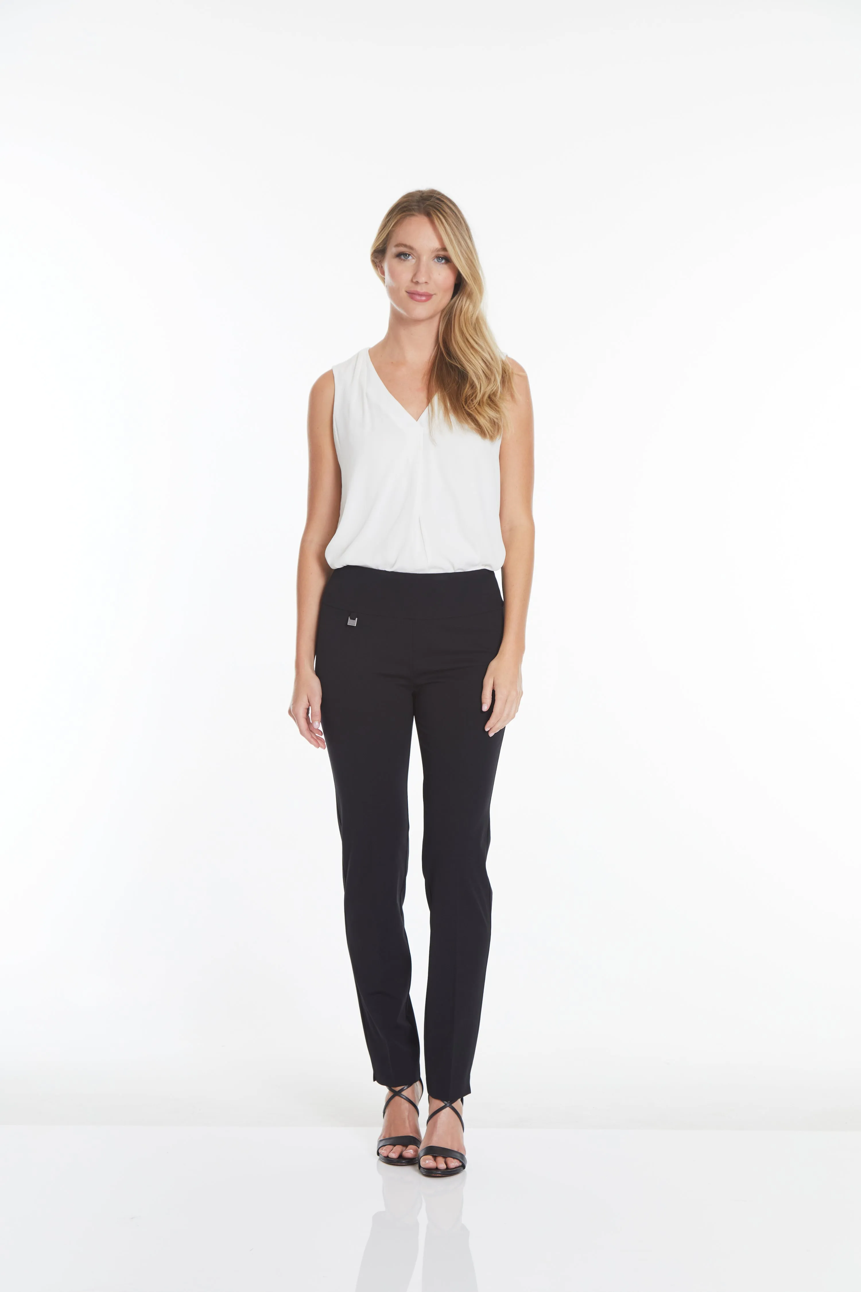 Wide Band Elastic Waist Black Ankle Pants