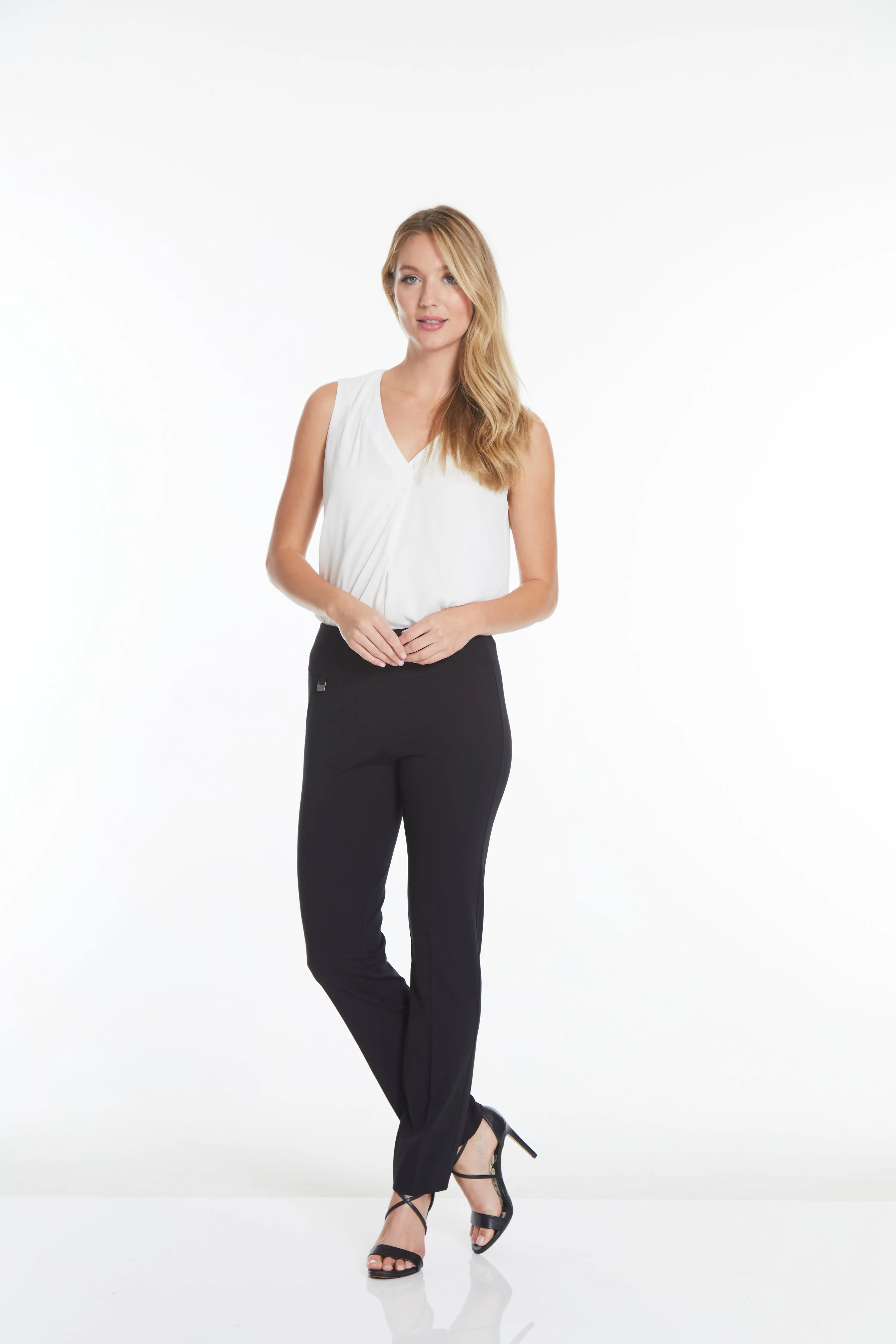 Wide Band Elastic Waist Black Ankle Pants