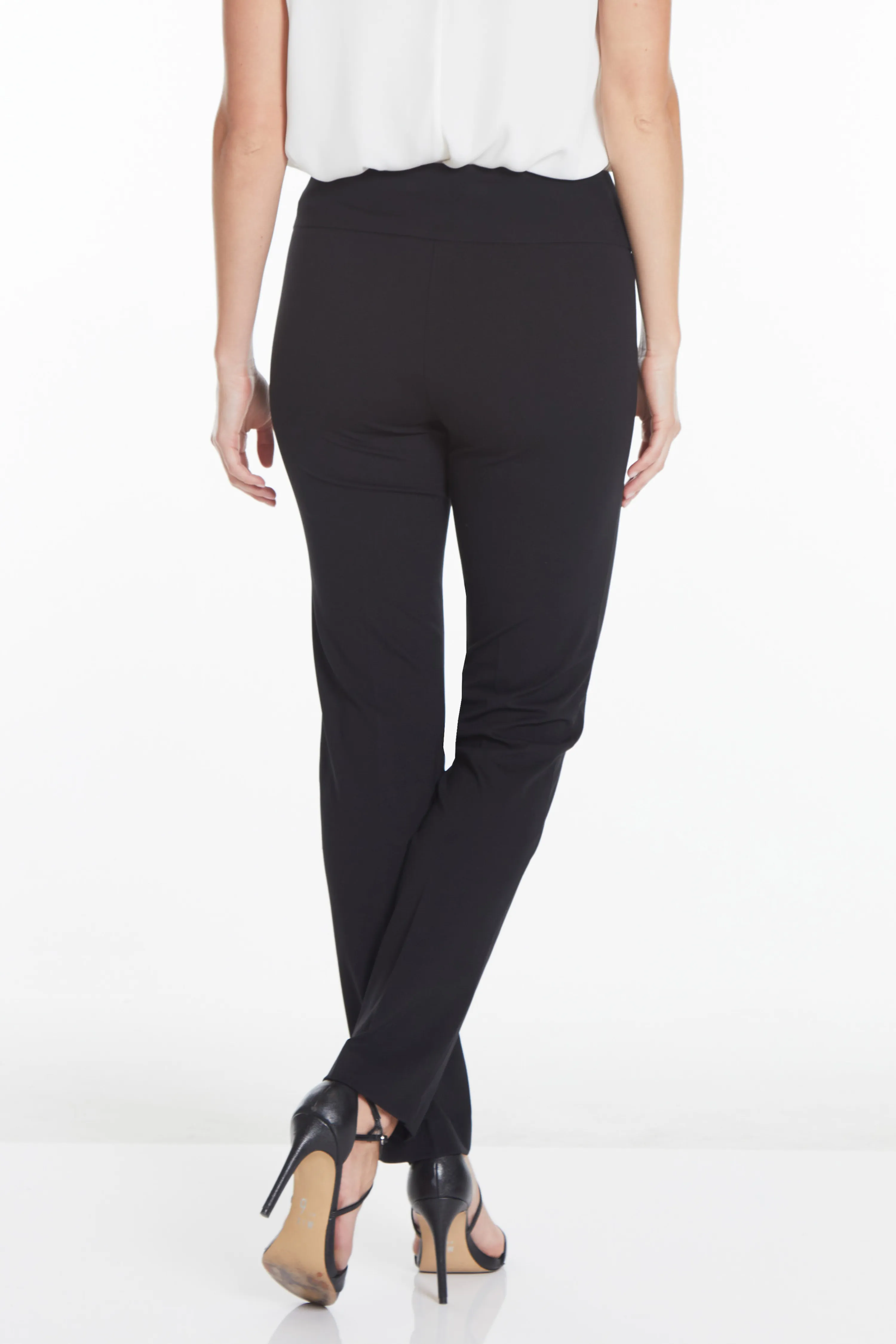 Wide Band Elastic Waist Black Ankle Pants