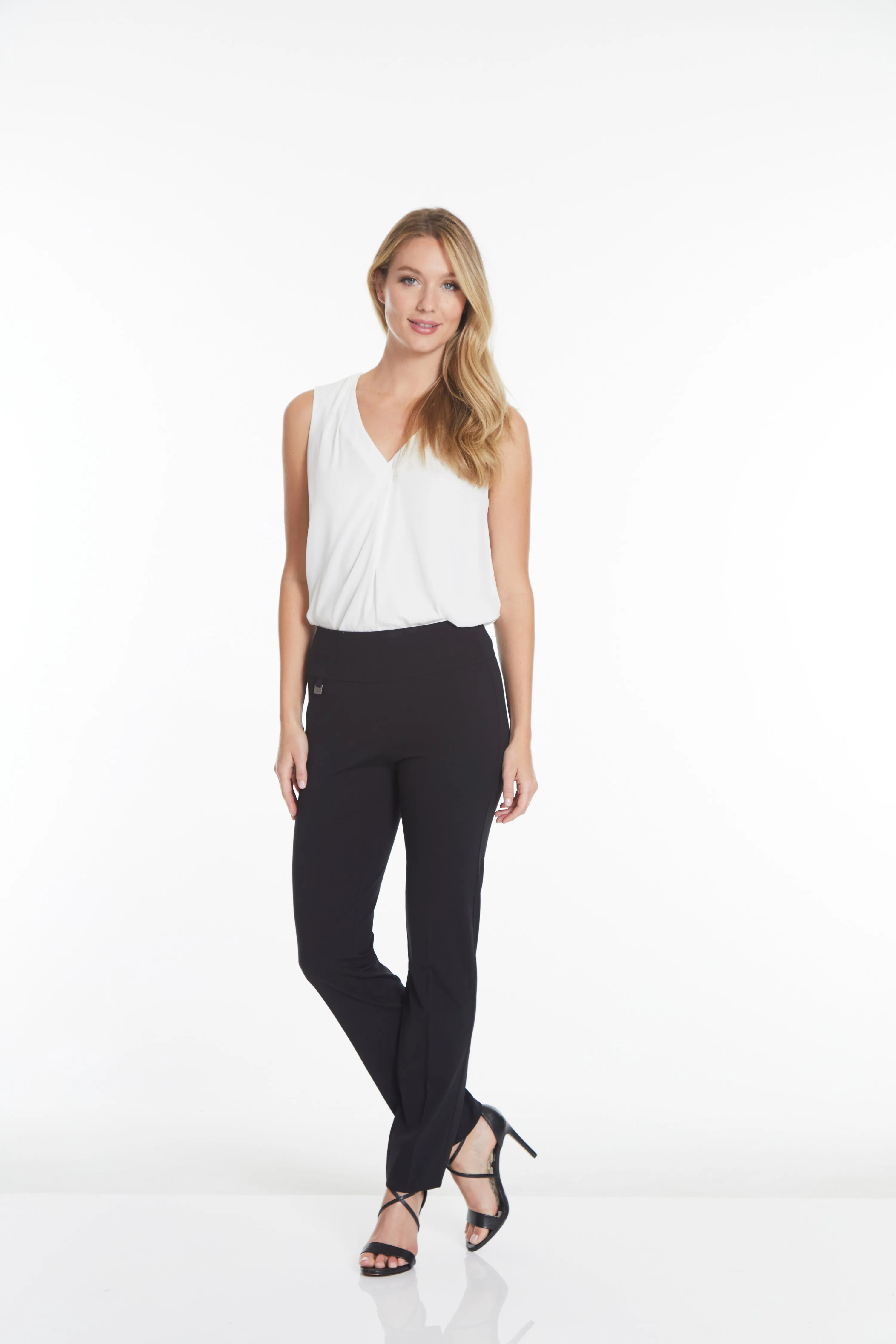 Wide Band Elastic Waist Black Ankle Pants