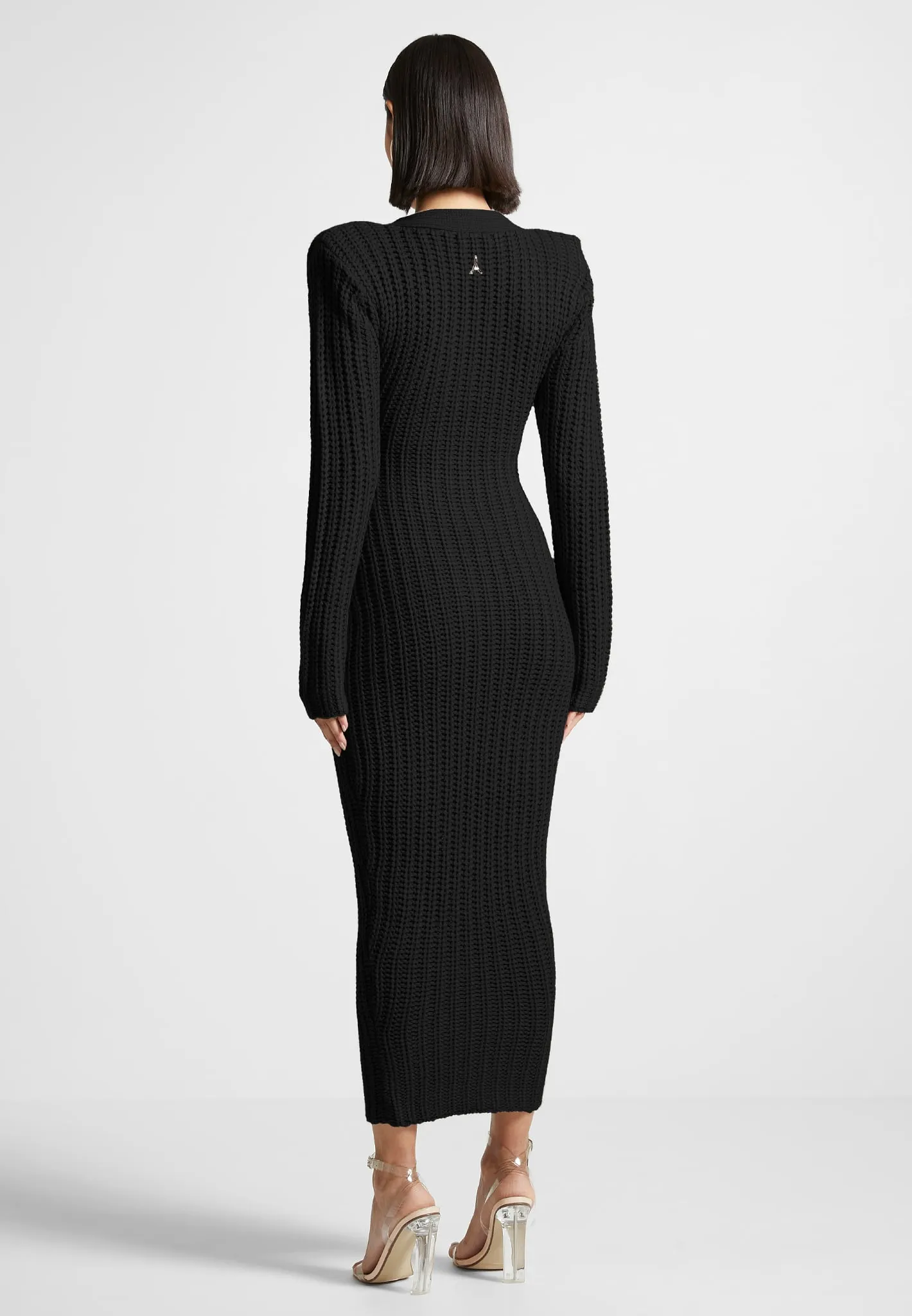 Wide Shoulder Knitted Midaxi Dress - Black