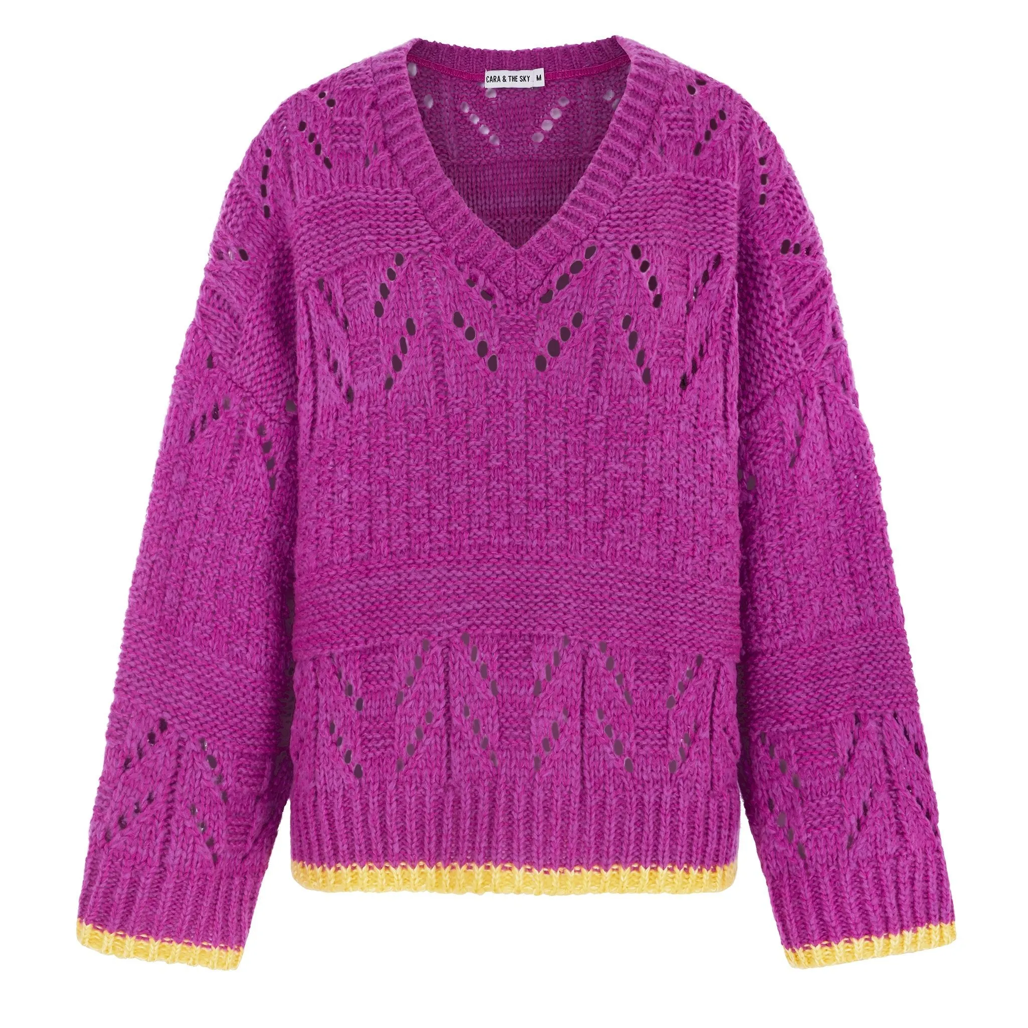 Zoe Pointelle V Neck Wide Sleeve Jumper - Fuchsia